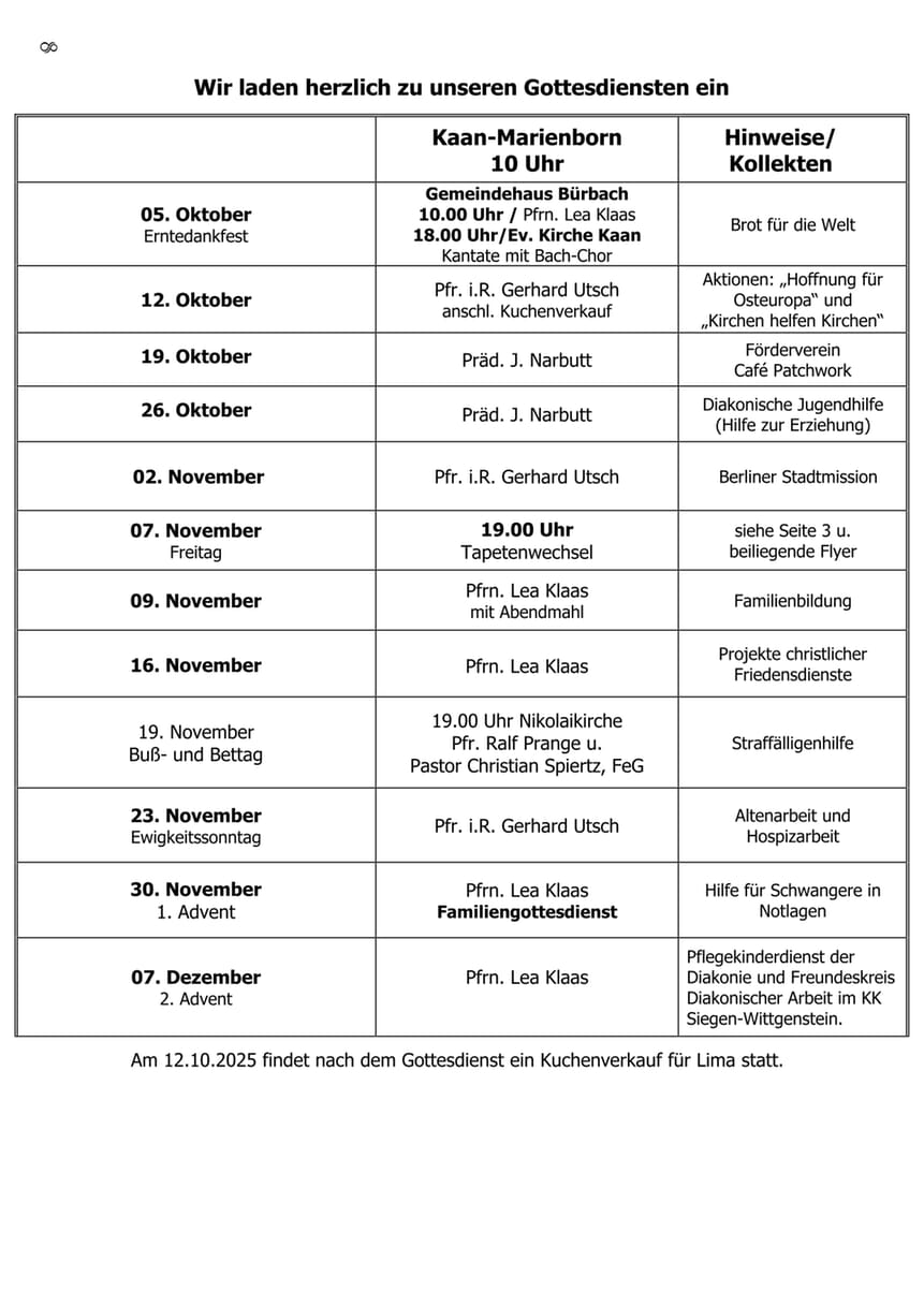 Gottesdienste Oktober - November 2025