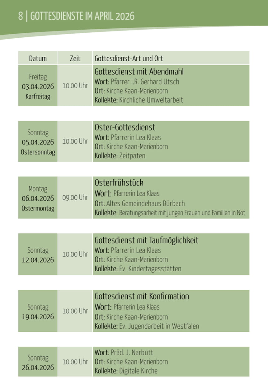 Gottesdienste April 2026