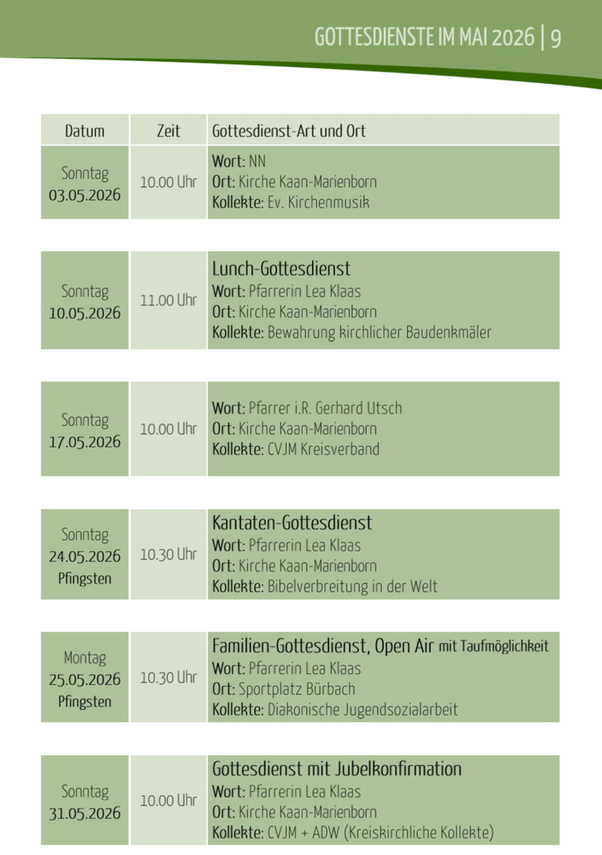 Gottesdienste Mai 2026