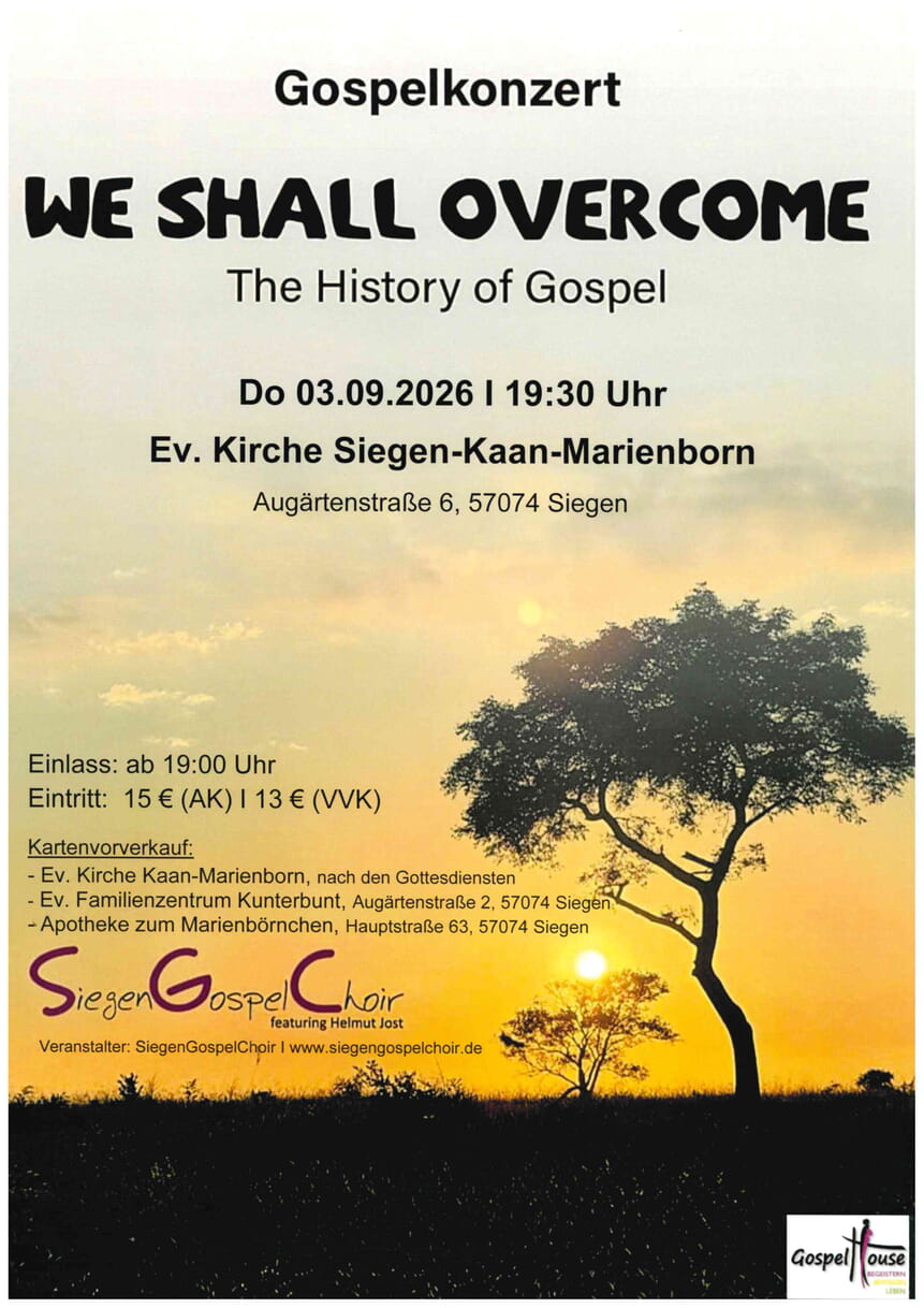 Flyer zu Gospelkonzert We shall overcome